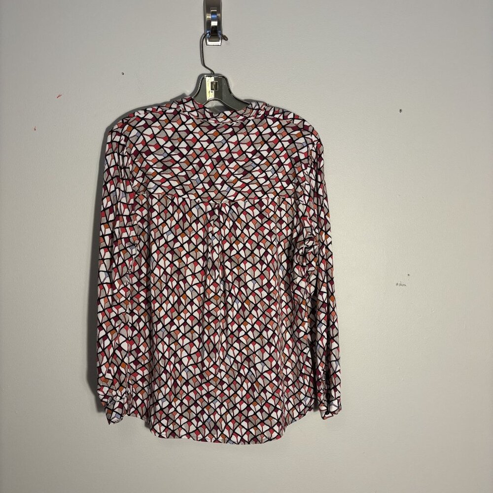 Nic+Zoe Womens Geometric Print Button-Up Shirt S Long Sleeve Cotton/Polyester Mu - Picture 2 of 11